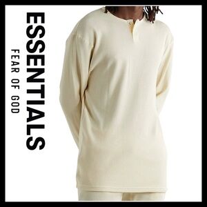 Fear of God Essentials Men’s Long Sleeve Henley Thermal Cream' Size (L) Like NEW
